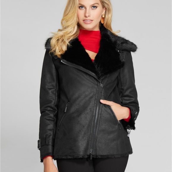 New GUESS BY MARCIANO Aby Shearling Moto Jacket